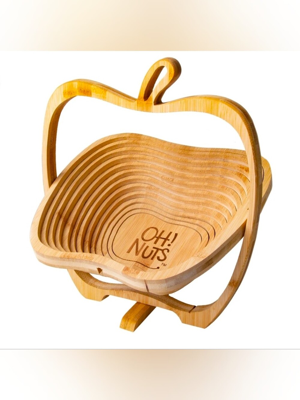NWOT Apple Shaped Wooden Fruit Basket Collapsible Cutting Board Farmhouse Decor